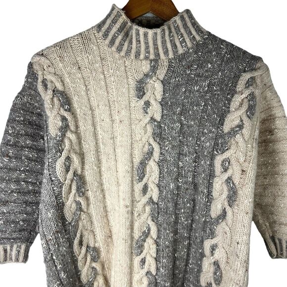 Vintage Knitting Needles Womens Sz S Sweater 1/2 Sleeve Hand Knit Wool Blend - Picture 2 of 5